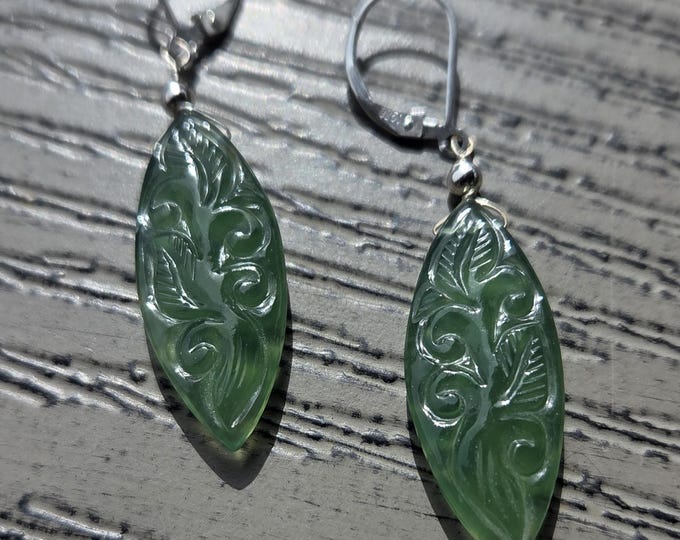 MOLDAVITE CARVED Stunning ~ WoW! Long Faceted Teardrops Gemstone Earrings Sterling Silver Natural Stone