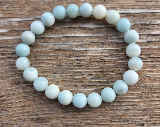 AMAZONITE Chakra Stretch Bracelet All Natural Semi-Precious Stones Healing Metaphysical