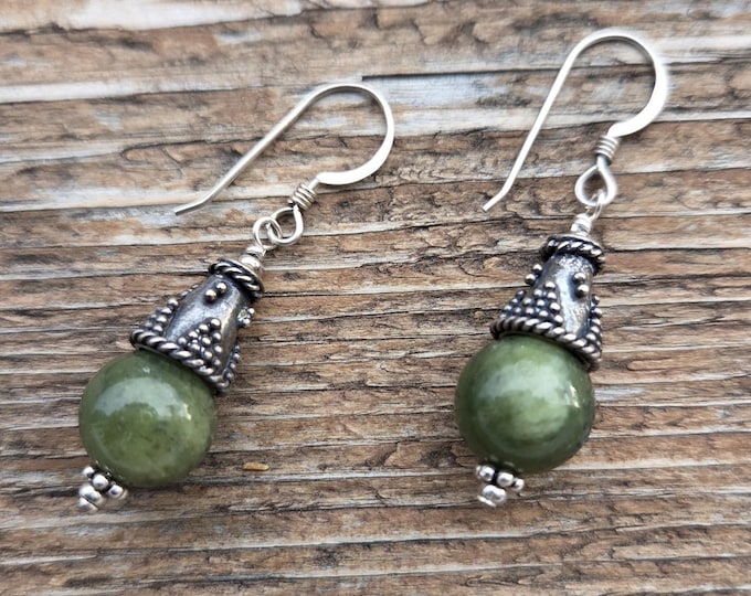 JADE Gemstone Earrings Sterling Silver Natural Stone