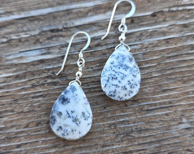 DENDRITIC AGATE Gemstone Earrings Sterling Silver Natural Stone