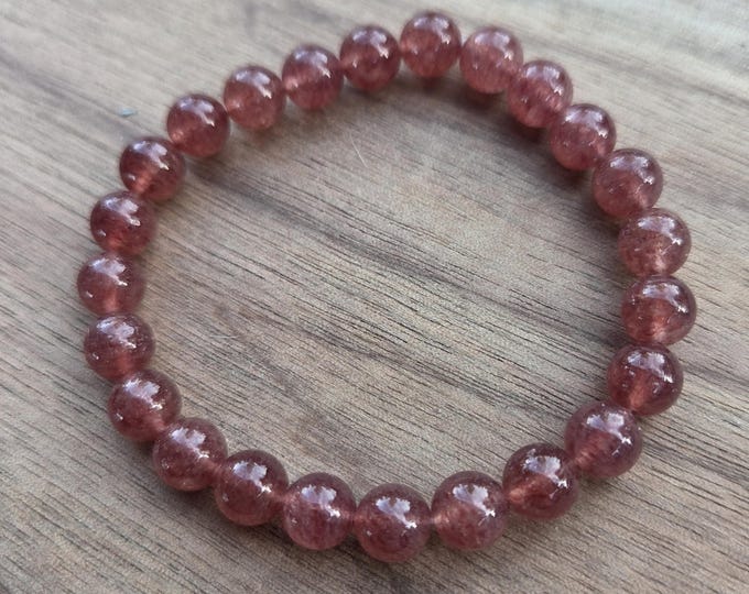 Strawberry Quartz Chakra Stretch Bracelet All Natural Semi-Precious Stones Healing Metaphysical