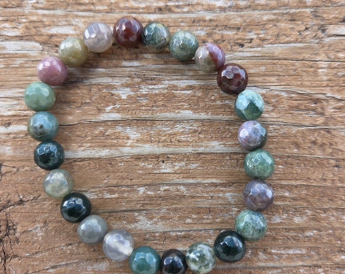 FANCY JASPER Faceted Chakra Stretch Bracelet All Natural Semi-Precious Stones Healing Metaphysical