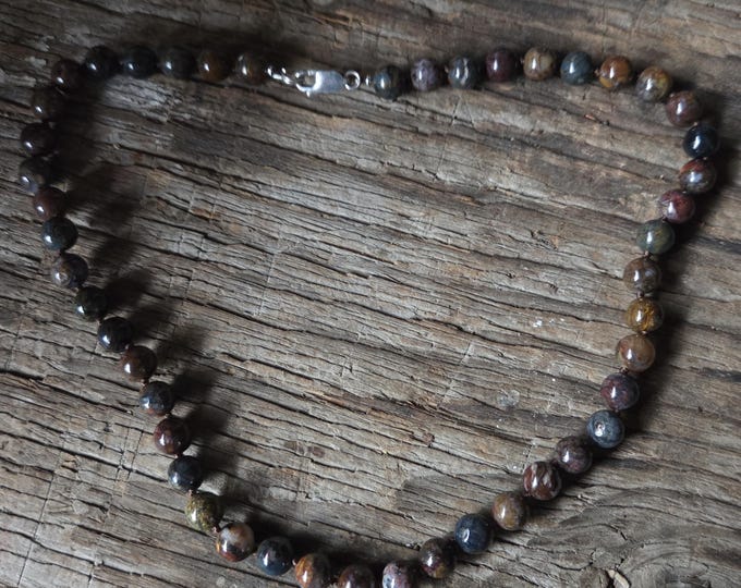 PIETERSITE Beaded Gemstone, Sterling Silver Necklace
