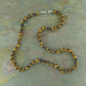 Tiger Eye Natural Gemstone Sterling Silver Necklace
