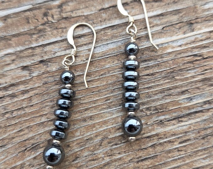Hematite Gemstone Earrings Sterling Silver Natural Stone