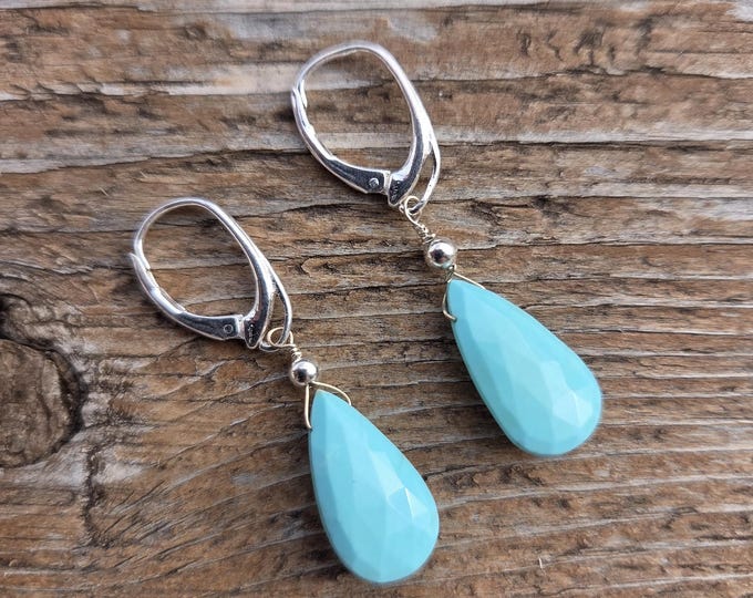 SLEEPING BEAUTY TURQUOISE ~ WoW! Long Faceted Teardrops Gemstone Earrings Sterling Silver Natural Stone