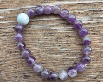 LARIMAR Amethyst GENUINE Chakra Stretch Bracelet All Natural Semi-Precious Stones Healing Metaphysical