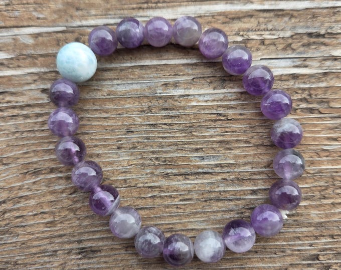 LARIMAR Amethyst GENUINE Chakra Stretch Bracelet All Natural Semi-Precious Stones Healing Metaphysical