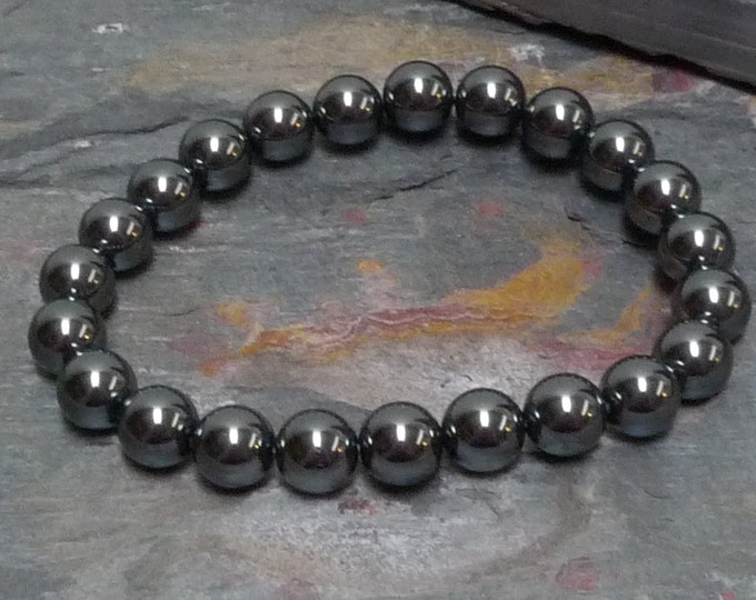 HEMATITE Chakra Stretch Bracelet All Natural Semi-Precious Stones Healing Metaphysical