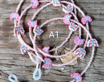 SALE: Pretty Pink BUTTERFLY Butterflies CHOOSE Spring Fimo Polymer Clay and Glass Beads Eyeglass Chain