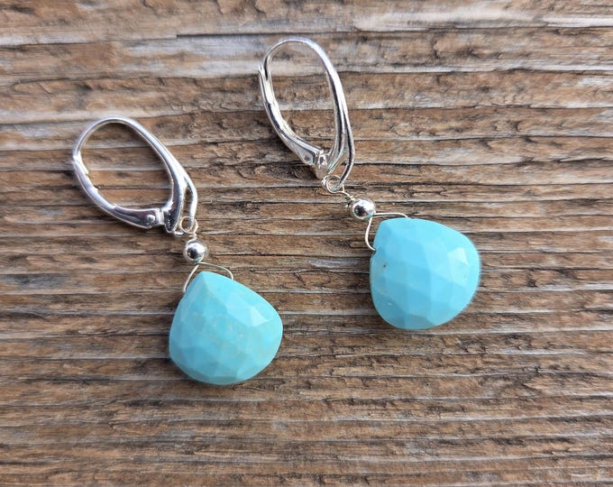 SLEEPING BEAUTY TURQUOISE ~ WoW! Long Faceted Teardrops Gemstone Earrings Sterling Silver Natural Stone