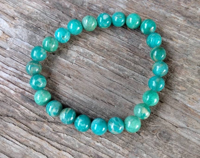 AMAZONITE (Russian) Chakra Stretch Bracelet All Natural Semi-Precious Stones Healing Metaphysical