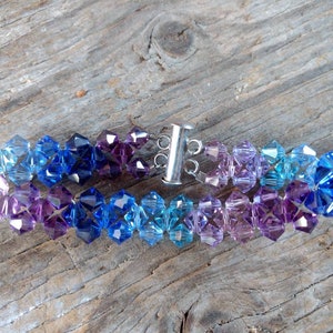 Swarovski Crystal Woven Bracelet Sterling Silver Blue & Purple Chevron image 2