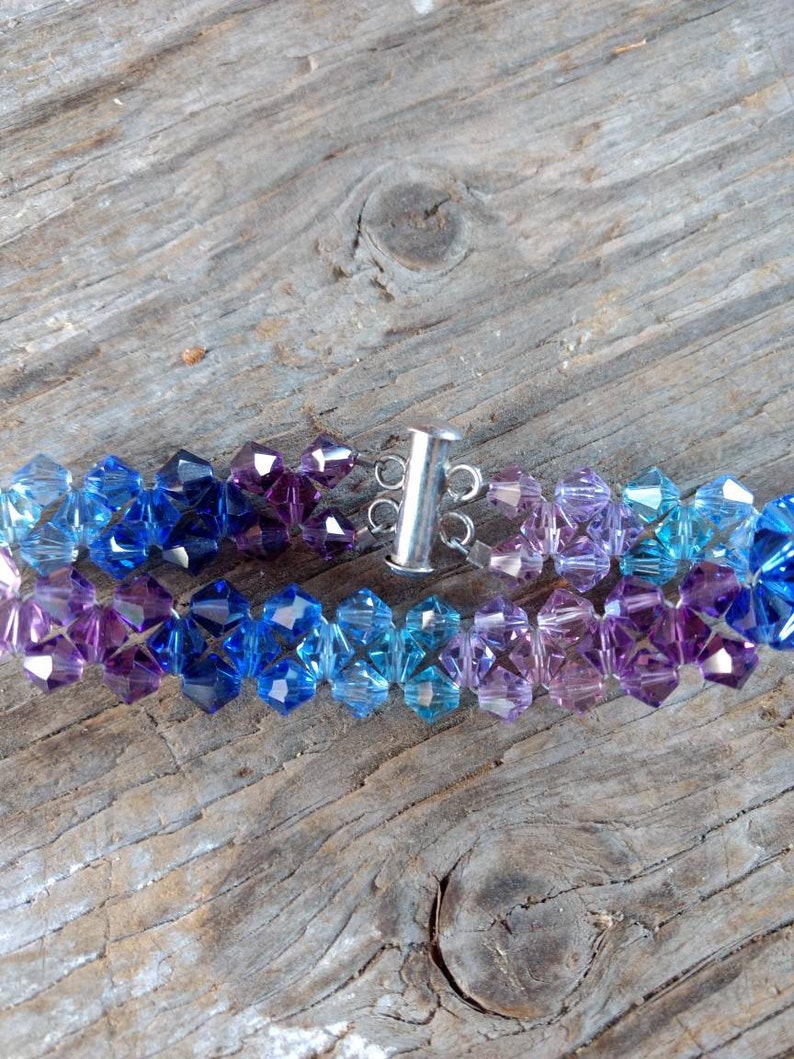 Swarovski Crystal Woven Bracelet Sterling Silver Blue & Purple Chevron image 2