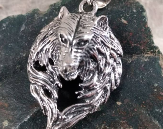 Big WOLF DIREWOLF Face Head Sterling Silver Pendant Unique! STATEMENT Wow!