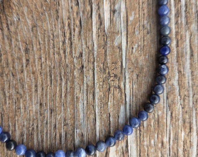 SODALITE Small Round Bead Necklace All Natural Semi-Precious Stones Healing Metaphysical