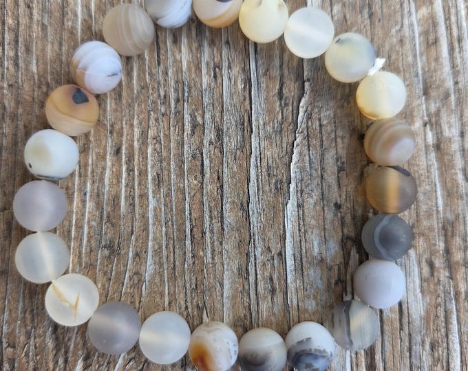 MONTANA AGATE Frosted Beaded Stretch Bracelet