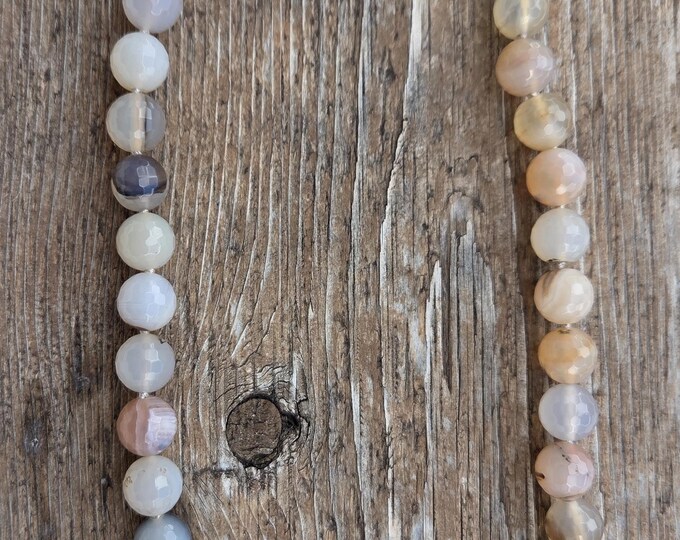 MONTANA AGATE Faceted BIG Beaded Necklace, Sterling Silver Necklace
