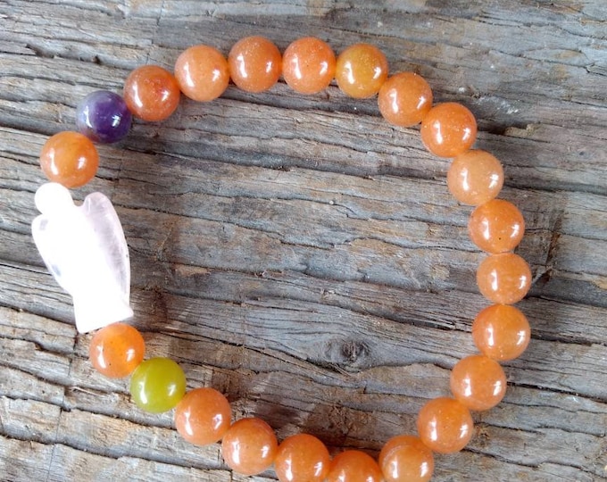 Peach Aventurine Amethyst & Serpentine w/ Rose Quartz ANGEL Stretch Bracelet All Natural Semi-Precious Stones Healing Metaphysical