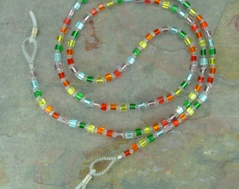 SALE: Pretty RAINBOW CHAKRA (Clear) Silver Lined Glass Beads Eyeglass Chain