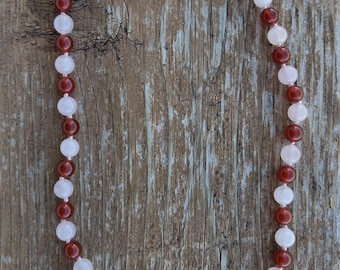 CARNELIAN ROSE QUARTZ Chakra Necklace Choose Length All Natural Semi-Precious Stones Healing Metaphysical