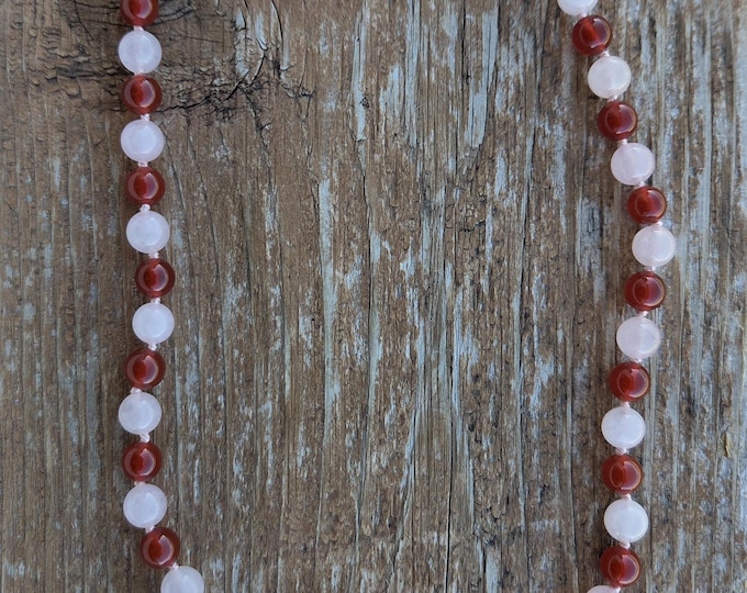 CARNELIAN ROSE QUARTZ Chakra Necklace Choose Length All Natural Semi-Precious Stones Healing Metaphysical