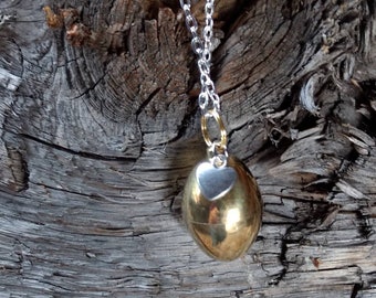 Golden Secret Egg "Wish" Box Pendant on Chain Opens Treasure Locket Prayer Box