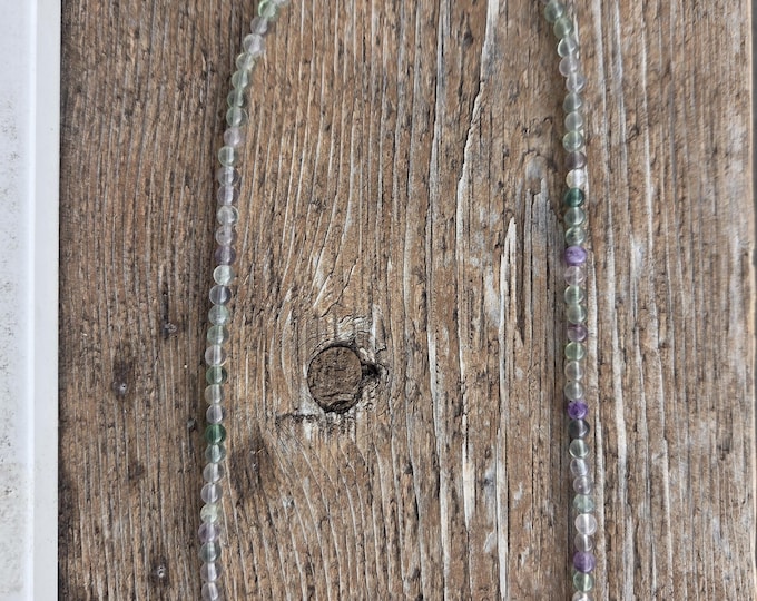 RAINBOW FLUORITE Small Round Bead Necklace All Natural Semi-Precious Stones Healing Metaphysical