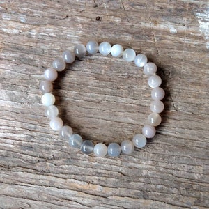 Moonstone (Grey) Chakra Stretch Bracelet All Natural Semi-Precious Stones Healing Metaphysical