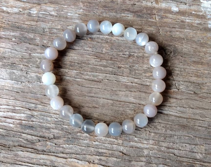 Moonstone (Grey) Chakra Stretch Bracelet All Natural Semi-Precious Stones Healing Metaphysical