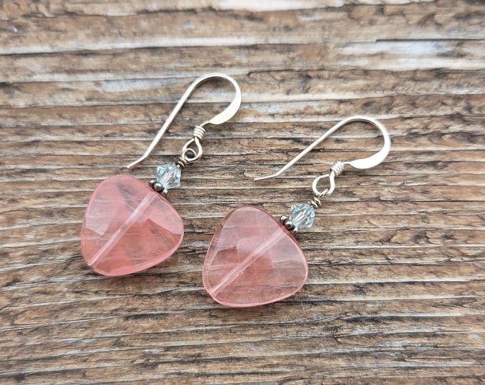 STRAWBERRY QUARTZ Swarovski Gemstone Earrings Sterling Silver Natural Stone