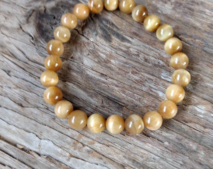 TIGER EYE (Golden) Chakra Stretch Bracelet All Natural Semi-Precious Stones Healing Metaphysical