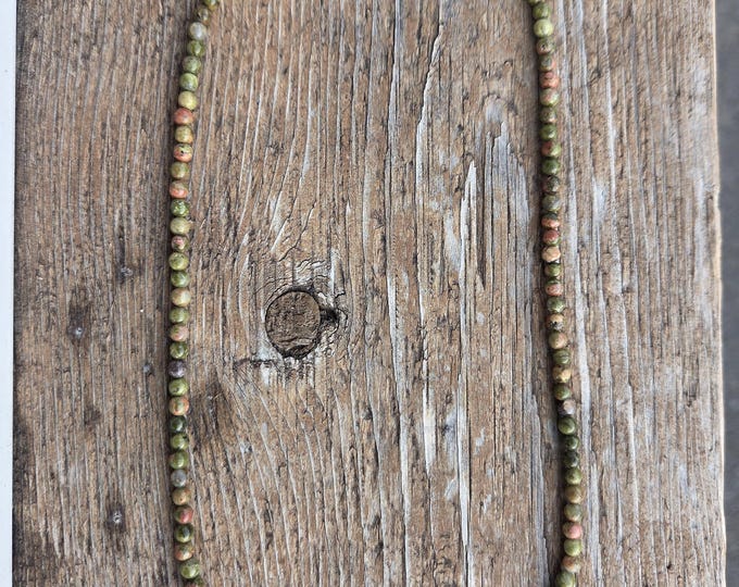 UNAKITE Small Round Bead Necklace All Natural Semi-Precious Stones Healing Metaphysical