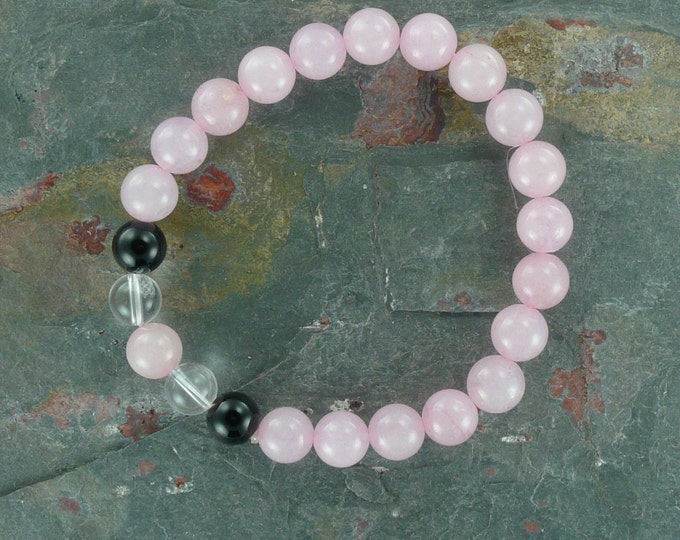 ROSE QUARTZ MIX Chakra Stretch Bracelet All Natural Semi-Precious Stones Healing Metaphysical