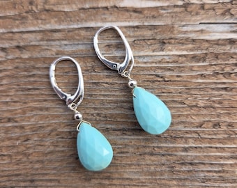 SLEEPING BEAUTY TURQUOISE ~ WoW! Long Faceted Teardrops Gemstone Earrings Sterling Silver Natural Stone