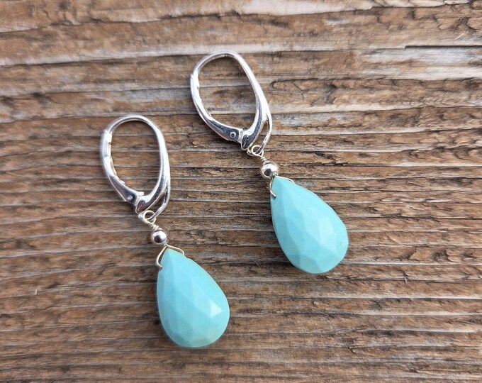SLEEPING BEAUTY TURQUOISE ~ WoW! Long Faceted Teardrops Gemstone Earrings Sterling Silver Natural Stone
