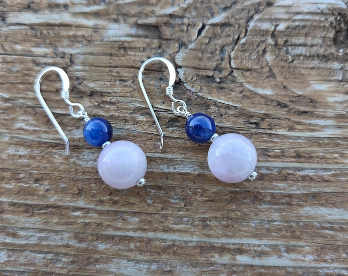 Kyanite and Kunzite Gemstone Earrings Sterling Silver Natural Stone