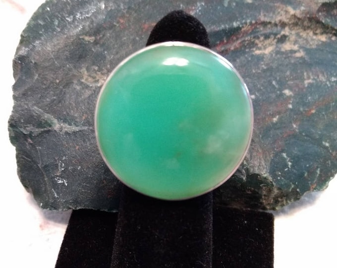 CHRYSOPRASE Stone STATEMENT Ring Sterling Silver STUNNING Size 8