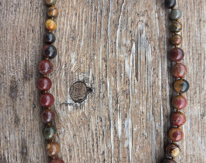 SUNSET PICASSO Knotted Beaded Long Sterling Silver Necklace