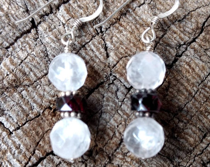 ROSE QUARTZ & GARNET Gemstone Earrings Sterling Silver Natural Stone