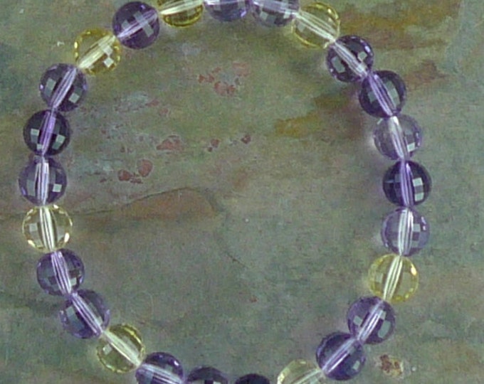 AMETRINE (Faceted) Chakra Stretch Bracelet All Natural Semi-Precious Stones Healing Metaphysical