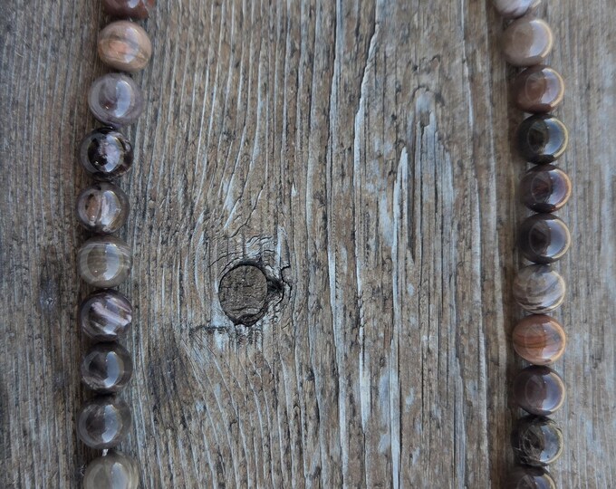 PETRIFIED WOOD MONTANA Big Bead Sterling Silver Necklace