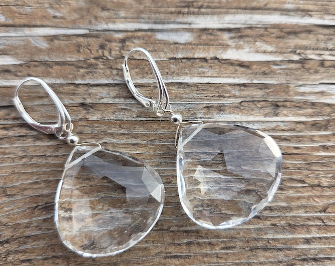 ROCK QUARTZ ~ WoW! Long Faceted Teardrops Gemstone Earrings Sterling Silver Natural Stone