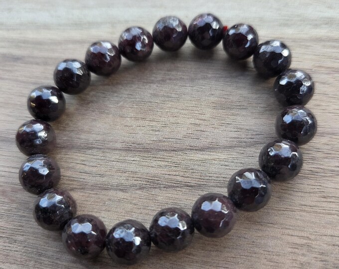 Garnet Faceted Chakra Stretch Bracelet All Natural Semi-Precious Stones Healing Metaphysical