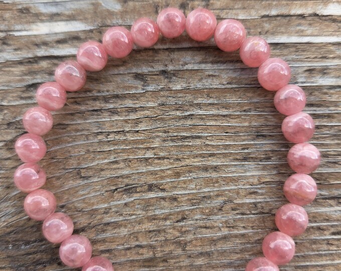 RHODOCROSITE Chakra Stretch Bracelet All Natural Semi-Precious Stones Healing Metaphysical