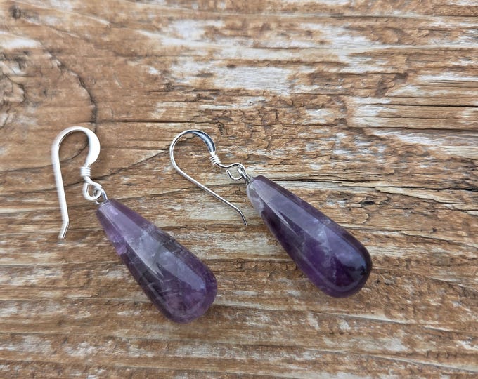 AMETHYST TEARDROPS Gemstone Earrings Sterling Silver Natural Stone