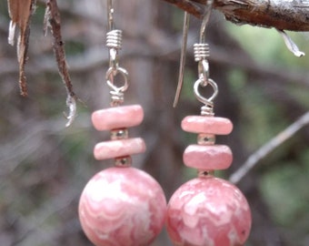 RHODOCROSITE Gemstone Earrings Sterling Silver Natural Stone