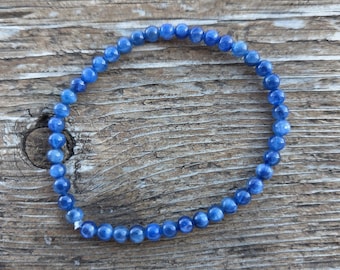 BLUE KYANITE Small Bead Chakra Stretch Bracelet All Natural Semi-Precious Stones Healing Metaphysical