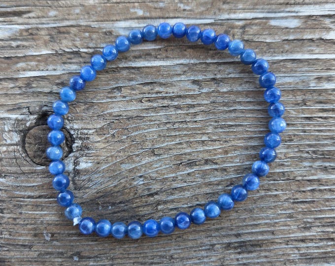 BLUE KYANITE Small Bead Chakra Stretch Bracelet All Natural Semi-Precious Stones Healing Metaphysical