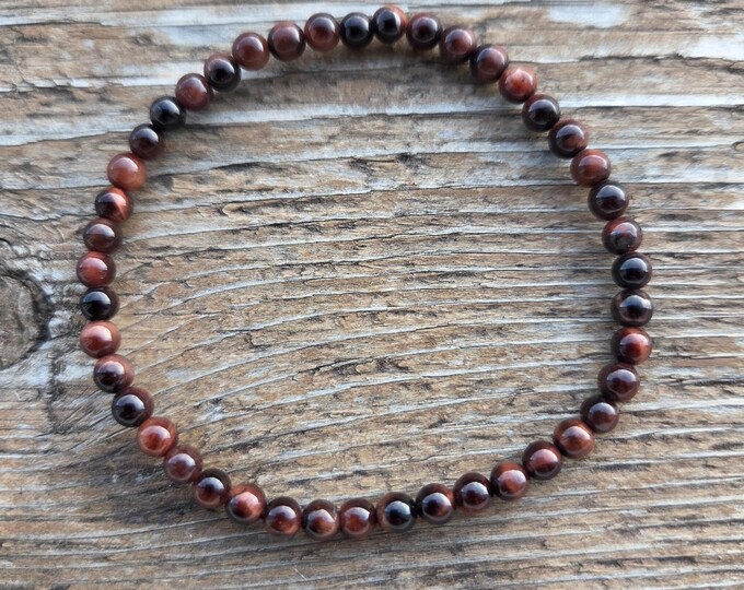 TIGER EYE (Red) Small Bead Chakra Stretch Bracelet All Natural Semi-Precious Stones Healing Metaphysical